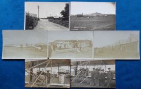 Postcards, Aviation, 7 RPs of Eastchurch Aerodrome Kent, with Gordon Bennett aviation race (2) and