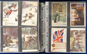 Postcards, Tucks, approx. 650 cards presented in 4 matching blue modern albums with slip covers.