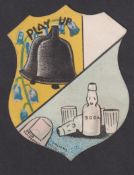 Trade card, W.N. Sharpe, 'Play Up Football Cards', shield shaped card, 'Play Up Bells Temperance' (