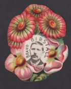 Trade card, W.N. Sharpe, 'Play Up Football Cards', flower shaped card, 'Bravo Birstall' with