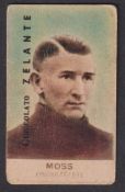 Trade card, Italy, Zelante Chocolate, Footballers, 'K' size, type card, Moss (Inghilterra),