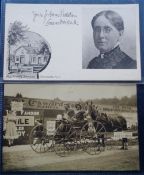 Postcards, Suffragette, an RP of 'The First Suffragette in Ayer' with a notice positioned above
