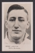 Trade card, Sportfoto, Footballers, Bobby Langton, Bolton Wanderers, a scarce postcard size