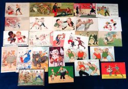 Boxing postcards, a collection 26 artist drawn comic boxing postcards, artists include Tom Browne,