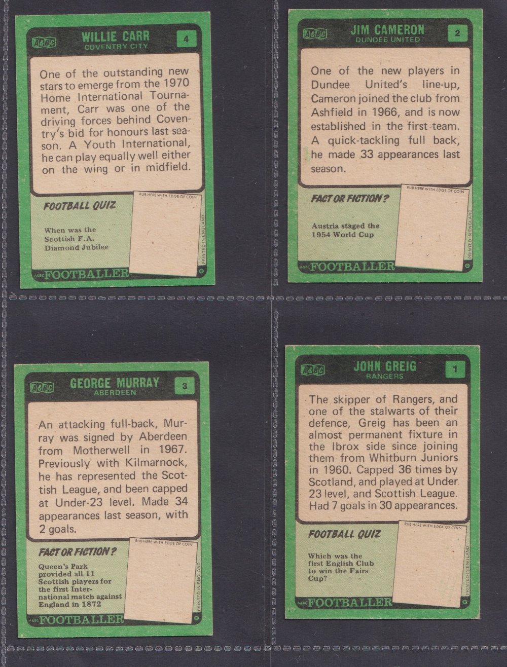 Trade cards, A&BC Gum, Footballers Green back, Scottish 1970 1st series (set 85 cards) including - Image 2 of 6