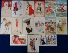 Postcards, Glamour, inc. Kirchner Danseuses de Montmartre, bathing inc. embossed, Sager etc. (gd) (