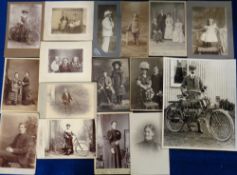 Photographs, various sizes to inc. families, cycles (4), portraits, children, cabinets, motorcycle,