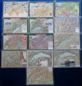 Postcards, Maps, 13 map cards of Switzerland, with 6 cards of Swiss cantons and towns inc.