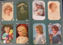 Postcards, a vintage album containing 240+ assorted cards to include glamour, children,
