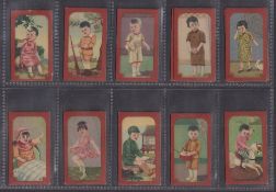 Cigarette cards, China, 46 unbranded cards Children's Games with red border fronts, backs written in