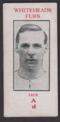 Trade card, Whiteheads Furs, Footballers, type card, no 8, Jack, Arsenal (slightly grubby, fair/