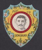 Trade card, W.N. Sharpe, 'Play Up Football Cards', shield shaped card, 'Play Up Dewsbury' with Allen