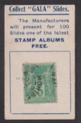 Cigarette card, Gala Cigarettes, 'Gala' Slides, Real Postage stamp affixed, type card (gd)m (1)