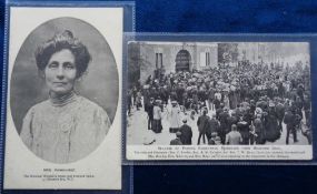 Postcards, Suffragettes, 2 printed cards showing a portrait of Mrs Pankhurst published by The
