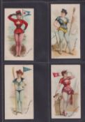 Cigarette cards, USA, Buchner, Yacht Club Colors, 'X' size, four cards, Bunker Hill Yacht Club,