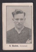 Trade card, Anon, Footballers, (Clarnico, Poppleton?), b/w portrait card, S. Haden, Arsenal