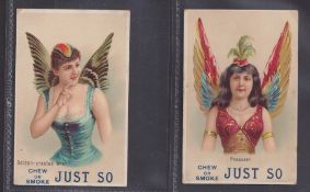 Cigarette cards, USA, Just So, Wings of Different Birds of Plumage (Girls), 'L' size, two cards,