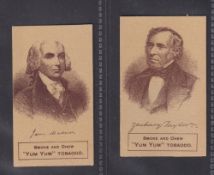 Cigarette cards USA, Aug Beck- Presidents Sepia (Yum Yum Tobacco brand), 2 cards Zachary Taylor &