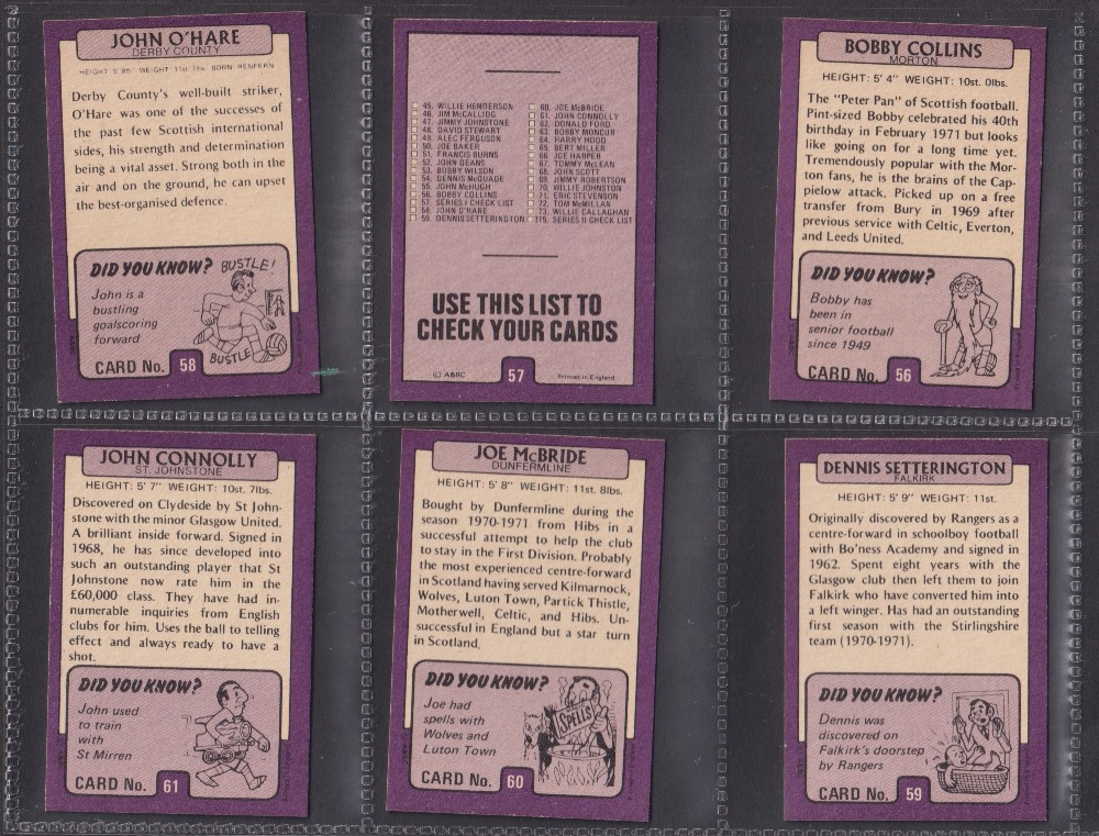 Trade cards, A&BC Gum, Footballers Purple back 1971 Scottish 1st series 1-73, including Alex - Image 4 of 4