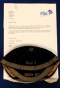 Scottish football cap, a Glasgow Schools Football, Cap 1924-25 with wire embroidery 'G v I',