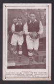 Trade card, Sykes Footballs, postcard size Promotional card showing Alex James of Arsenal carrying