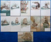 Postcards, Shipping, a selection of 11 early chromos of German Battleships inc. possible set of 6