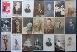 Postcards, Subject, 170+ mixed age cards to comprise social history, theatre and actors,