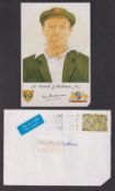 Cricket autograph, Sir Donald Bradman, Australia, a promotional postcard size card from The