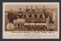 Football postcard, Woolwich Arsenal, League Team 1908-9, black & white photographic card showing