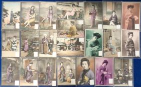 Postcards, Japan, 22 cards to comprise 20 glamour (bathing, working, poses etc) and 2 views (gd)