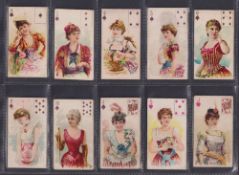 Cigarette cards, USA, ATC, Beauties (Playing card inset, Type set back), 14 cards, AS, 3S, 4S, 5S,