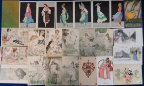 Postcards, Late 19th/early 20thC, Glamour and Fashion, 50+ cards to include, Mauzan, Gayac, Jack