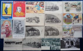 Postcards, Circus a selection of cards to include Olympia Christmas Fair poster card by Dudley