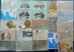 Postcards, World Wide Maps, 65 cards to include Korea, Australia, Corfu, Latvia, Belgium, Paris,