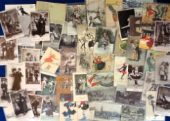 Postcards, Skating, 50+ cards, RPs, printed and artist drawn to include 1938 World Champion