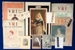 Royalty, Queen Victoria, 13 items to include 4 1887 Jubilee woven silk bookmarks (2 black, 2 cream),