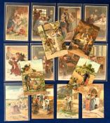 Postcards, Religious, 2 sets of 8 colourful chromolithograph, embossed and gilded cards German cards