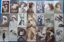 Postcards, Glamour, approx 130 cards to include poses, bathing tent, with cat, children, sailors,