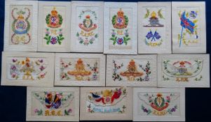 Postcards, Military Silks, a collection of 13 embroidered silk Corps Regiments inc. A.O.C (Army