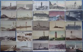Postcards, Lighthouses, 80 cards, RPs and printed to include St. Mary's Island Whitley Bay,
