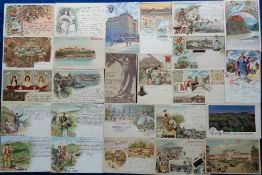 Postcards, Gruss Aus Style, approx 100 cards to include 1899 Wiesbaden Silent Night, Menton,