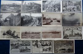 Postcards, Disasters, 15 cards to comprise Boat Train Disaster at Salisbury (4), Fire At Frasers