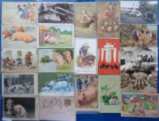 Postcards, Pigs, 36 cards RPs, printed and artist drawn to include anthropomorphic, comic, pig