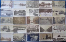 Postcards, Weather Extremes, 55+ cards to include eclipse 1905, comet 1910, snow extremes, frozen