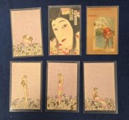 Postcards, Glamour, a selection of 6 Glamour cards inc. Kirchner 'La Guere Amusante' Spionage