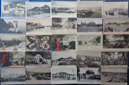 Postcards, Corfu, 68 cards to include views, people, greetings, multi-views, football match,