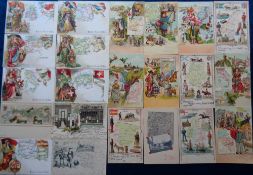 Postcards, Maps, approx 60 cards featuring maps of countries and cities to include Switzerland,