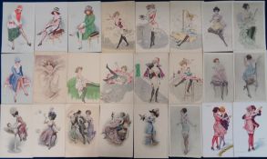 Postcards, Glamour, a selection of approx 55 cards to include Georges Leonnec (12), Louis Vallet (