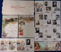 Trade cards, Suchard, 2 G sized Menu cards, Fishing Scenes numbers 3 & 12, plus 30 cards circa
