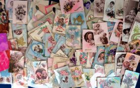 Postcards, Hand Decorated and Novelty, 100+ cards to include hand painted, ribbons, glitter